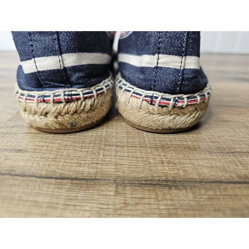 Tory Burch Red Blue White Stripe Cap Toe Leather Espadrilles 10.5 Nautical